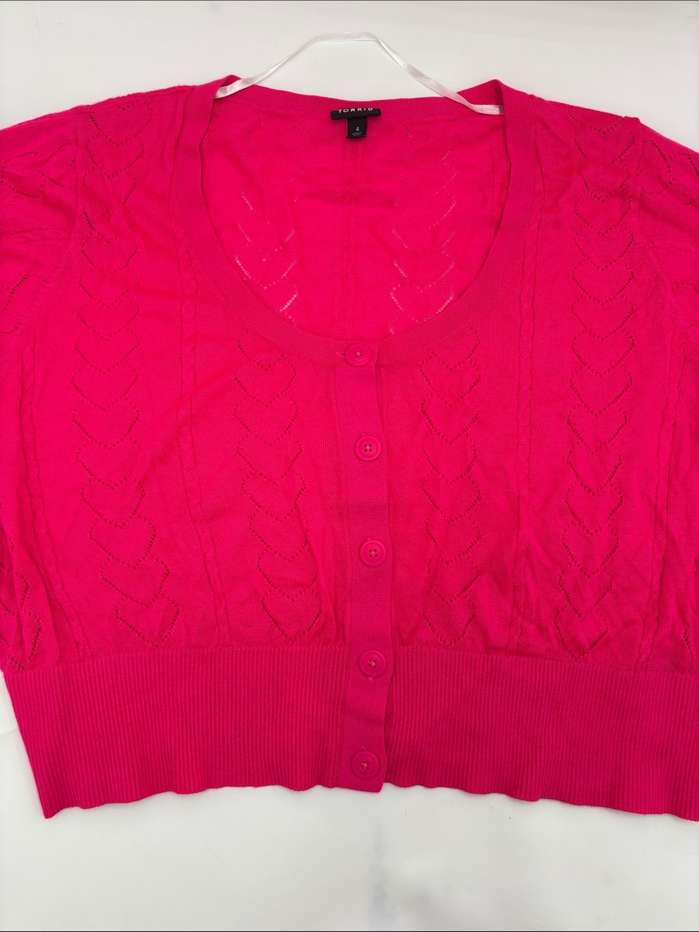 Torrid Pointelle Cardigan Short Sleeve Cropped Sweater in Pink